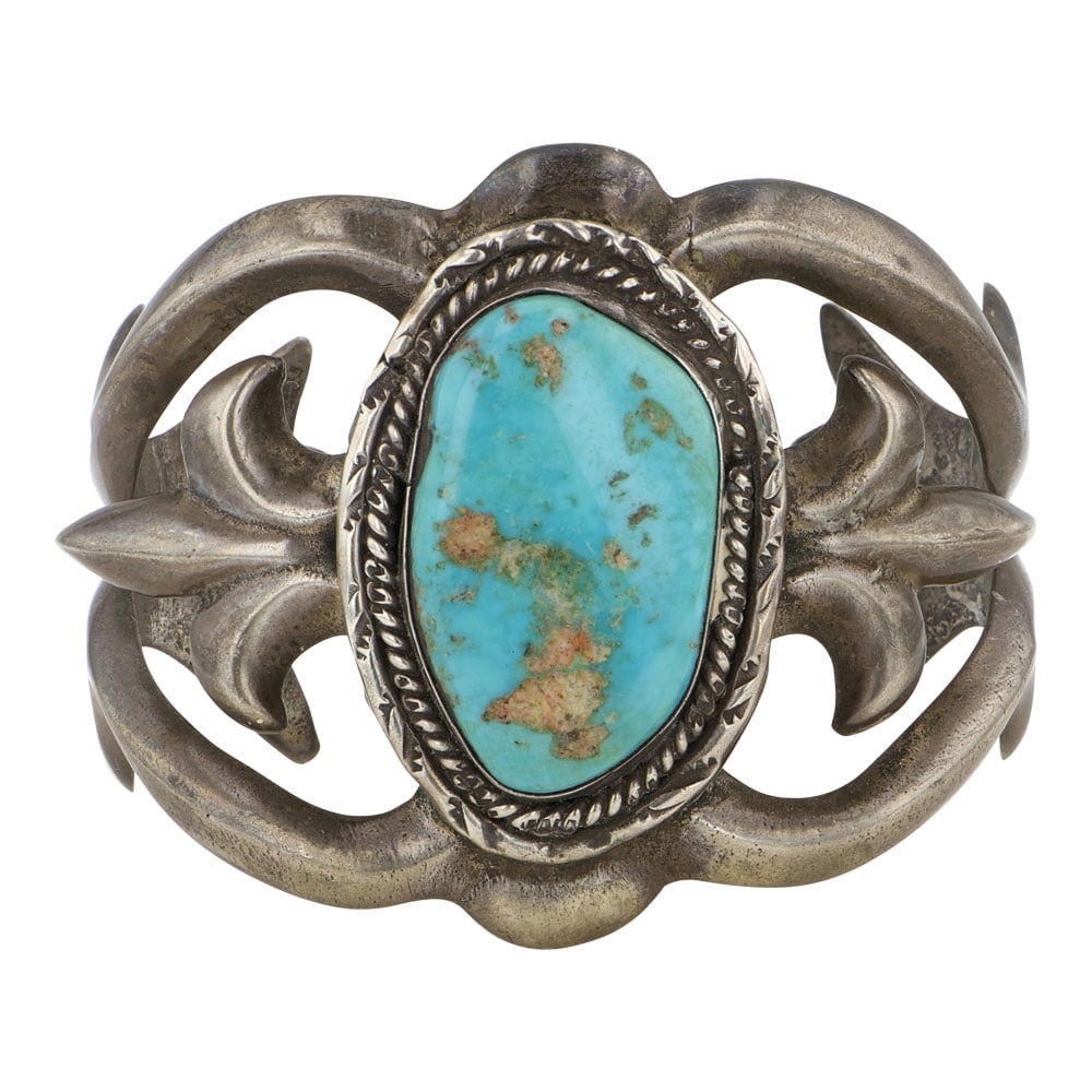 Vintage Navajo Blue Ridge Turquoise Sandcast Cuff Bracelet: Sterling Silver | Genuine Blue Ridge Turquoise | Vintage Navajo Blue Ridge Turquoise Sandcast Cuff Bracelet | Navajo Native American Southwest Indian Jewelry | Good (no breaks or damages) | Approximat