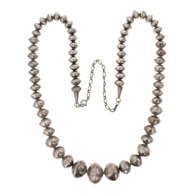 Vintage Navajo Handmade Stamped Bench Beads Long Graduated Necklace