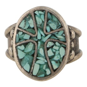 Vintage Navajo Turquoise Chip Inlay Ring