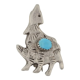 Vintage Navajo Turquoise Howling Wolf Pin