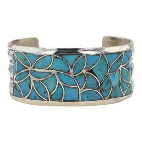 Alice Leekya Homer Zuni (1923-1988) Sleeping Beauty Turquoise inlay Cuff Bracelet
