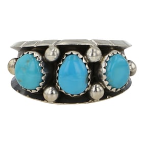 Navajo Kingman Turquoise Three Stone Ring