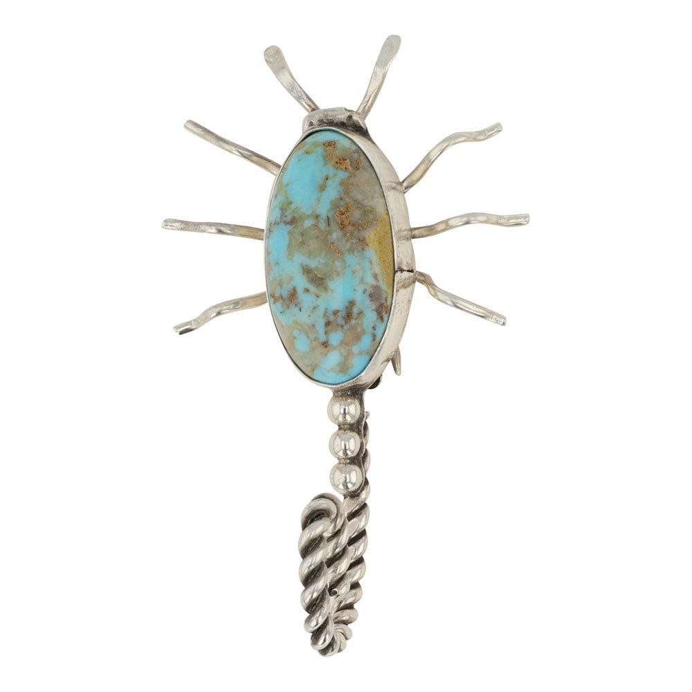 Navajo Compitos Turquoise Scorpion Pin: Sterling Silver | Genuine Compitos Turquoise | Navajo Compitos Turquoise Scorpion Pin | Navajo Native American Southwest Indian Jewelry | Good (no breaks or damages) | Approximate Weight: 6 Grams | Pi