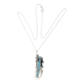 Navajo Turquoise Inlay Feather Pendant