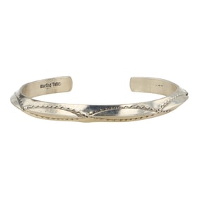 Tahe Navajo Plain Silver Triangle Wire Stamp-Work Cuff Bracelet