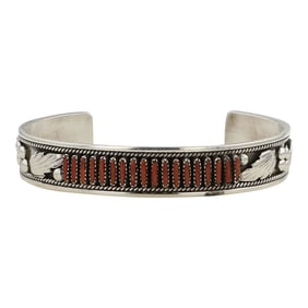 Dave & Celia Nieto Zuni Mediterranean Coral Needlepoint Cuff Bracelet
