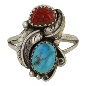 Navajo Turquoise & Coral Ring