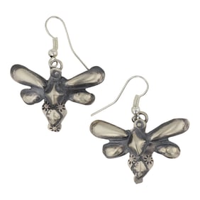 Tim Yazzie Navajo Plain Silver Dragonfly Earrings