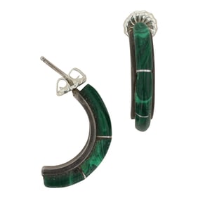 Zuni Malachite Inlay Hoop Earrings
