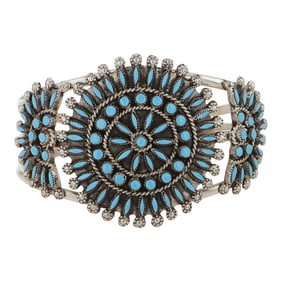Delbert & Melinda Chavez Zuni Sleeping Beauty Turquoise Needlepoint Cuff Bracelet