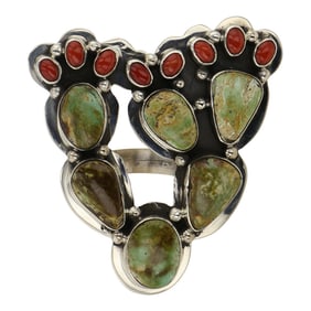 Randall Endito Navajo Turquoise & Coral Prickly Pear Large Statement Ring