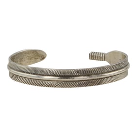 Lena Platero Navajo Plain Silver Feather Cuff Bracelet