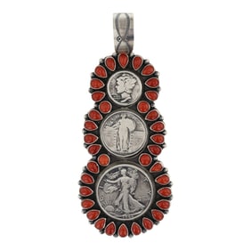 Betty Tom Navajo Mediterranean Coral Mercury Dime Standing Liberty Quarter & Walking Liberty Half