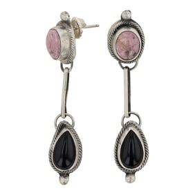 Rena Shelly Navajo Rhodonite & Black Onyx Earrings