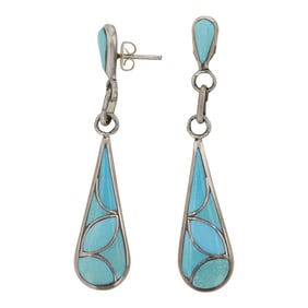 Frank Vacit Zuni (1915-1999) Sleeping Beauty Turquoise Inlay Earrings