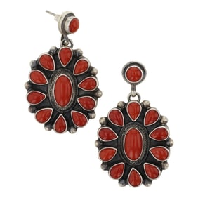 Kathleen Livingston Navajo Mediterranean Coral Cluster Earrings