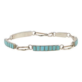 Zuni Turquoise Inlay Link Bracelet