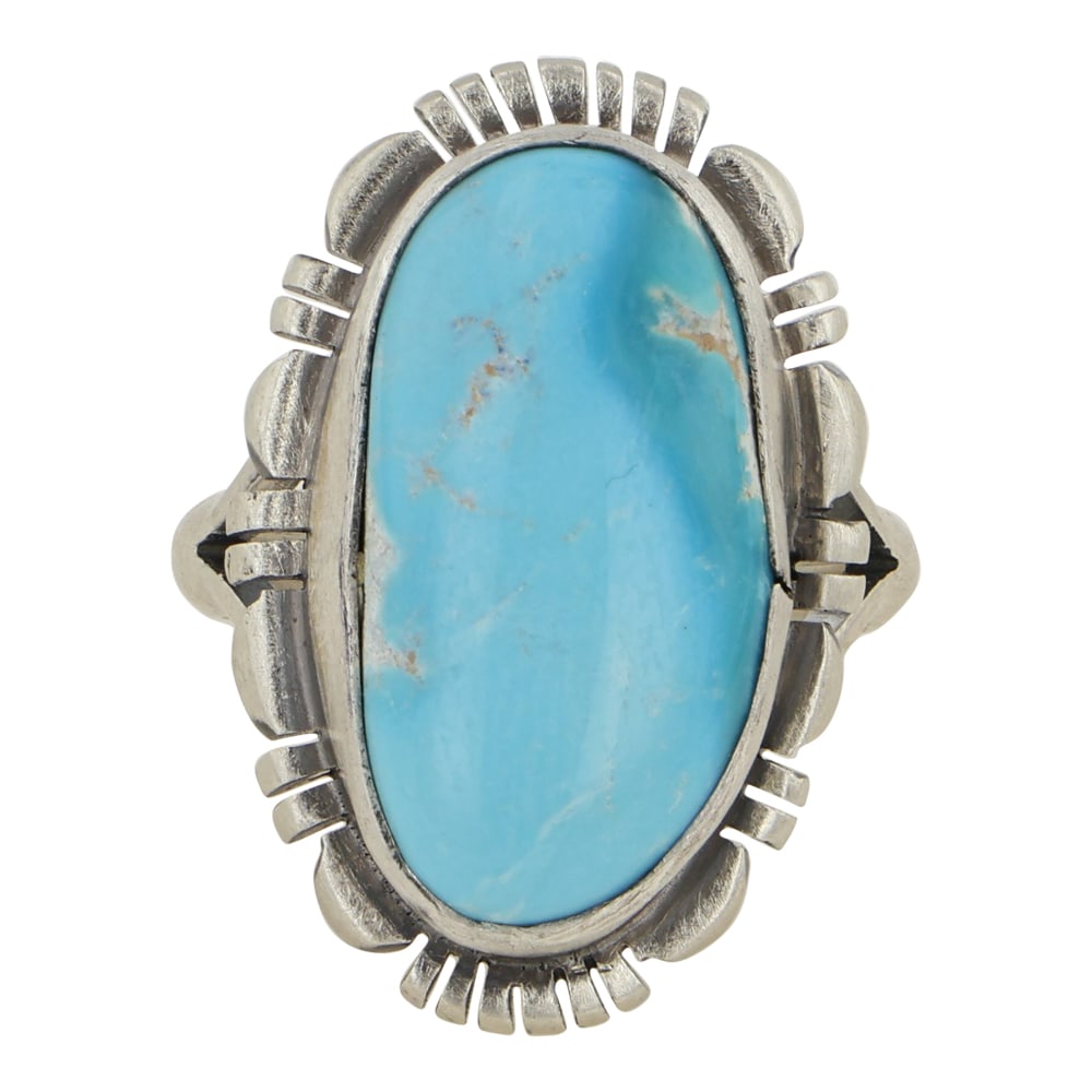 Jeff Francisco Navajo Blue Ridge Turquoise Ring: Sterling Silver | Genuine Blue Ridge Turquoise | Jeff Francisco Navajo Blue Ridge Turquoise Ring | Navajo Native American Southwest Indian Jewelry | Good (no breaks or damages) | Approximate Weight: 7