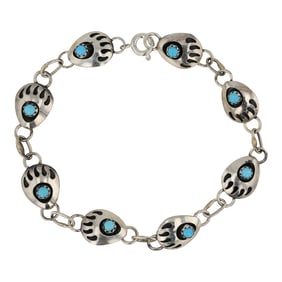 Navajo Kingman Turquoise Bearpaw Link Bracelet