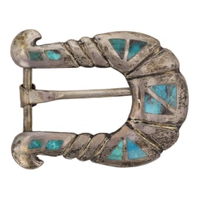 Vintage Navajo Turquoise Inlay Ranger Buckle