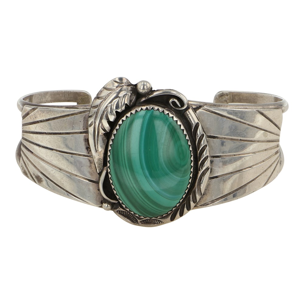 Navajo Malachite Cuff Bracelet: Sterling Silver | Genuine Malachite | Navajo Malachite Cuff Bracelet | Navajo Native American Southwest Indian Jewelry | Good (no breaks or damages) | Approximate Weight: 23 Grams | Bracelet: 5.5" inn