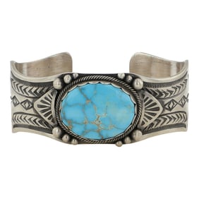 Mark Yazzie Navajo Lone Mountain Turquoise Cuff Bracelet
