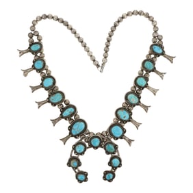 Vintage Navajo 1970's Nevada Turquoise Squash Blossom Necklace