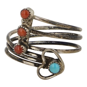 Navajo Turquoise & Coral Adjustable Ring