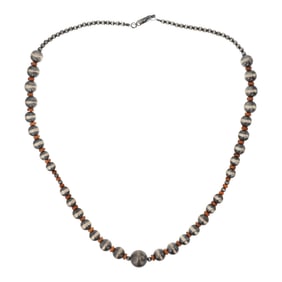 Navajo Oxidized Silver Beads & Spiny Oyster Necklace