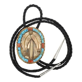 Navajo Sterling Silver & Gold Filled Turquoise & Coral Bolo Tie