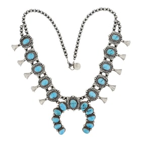 Jackson Hoskie Navajo Ithaca Peak Turquoise Squash Blossom Necklace