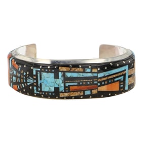 Ray Jack Award Winning Navajo Artist Turquoise Spiny Oyster Picture Jasper & Acoma Jet Fine Micro