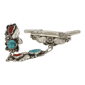 Vintage Navajo Turquoise & Coral Slave Bracelet
