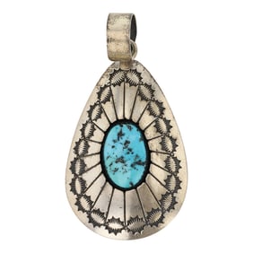 Thomas Nez Vintage Navajo Sleeping Beauty Turquoise Shadowbox Pendant
