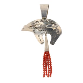 Navajo Coral Bear Pendant