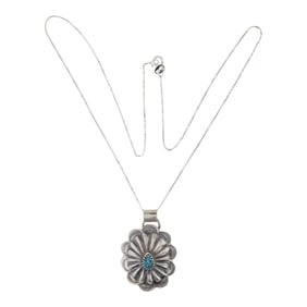 Navajo Kingman Turquoise Stamp-Work Pendant