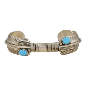 Navajo Kingman Turquoise Feather Bracelet