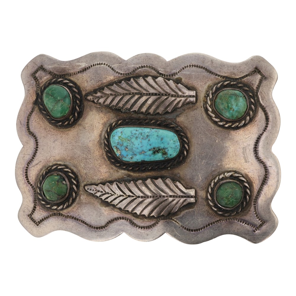 Vintage Navajo Nevada Turquoise Belt Buckel (1 of 2)