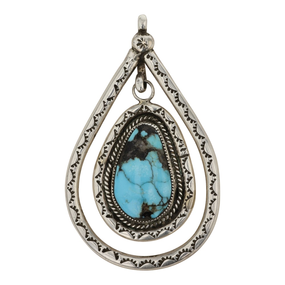 Navajo Blue Moon Turquoise Pendant: Sterling Silver | Genuine Blue Moon Turquoise | Navajo Blue Moon Turquoise Pendant | Navajo Native American Southwest Indian Jewelry | Good (no breaks or damages) | Approximate Weight: 25 Grams | Pend