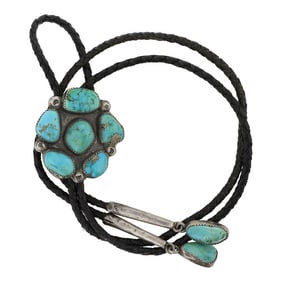 Vintage Navajo Nevada Turquoise Cluster Bolo Tie