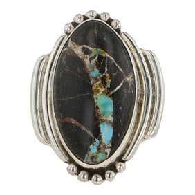 Navajo Black Jack Turquoise Adjustable Ring