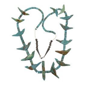 Vintage Zuni Nevada Turquoise Carved Bird Large Fetish Necklace