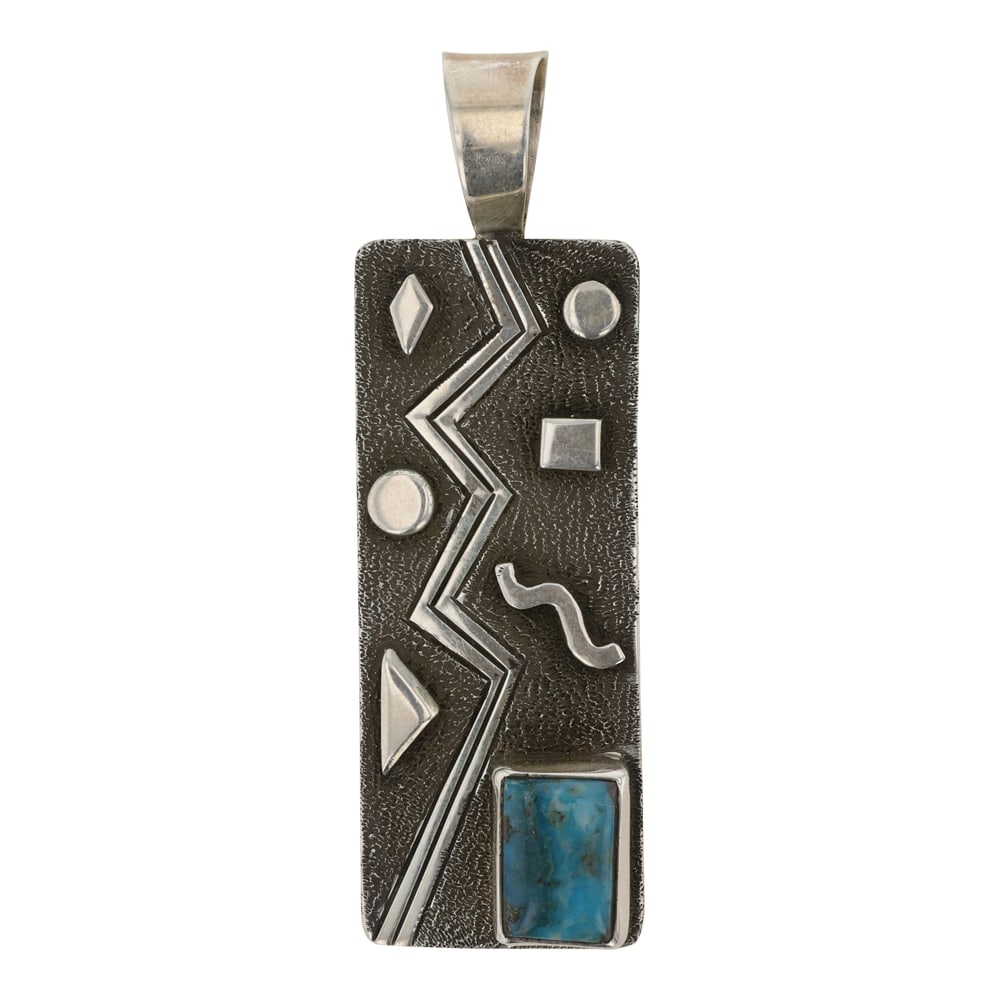 Alvin Monte Navajo Nevada Turquoise Pendant: Sterling Silver | Genuine Nevada Turquoise | Alvin Monte Navajo Nevada Turquoise Pendant | Navajo Native American Southwest Indian Jewelry | Good (no breaks or damages) | Approximate Weight: 12 Grams 