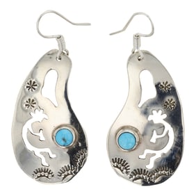 Jeff James Jr. Navajo Kingman Turquoise Kokopelli Earrings
