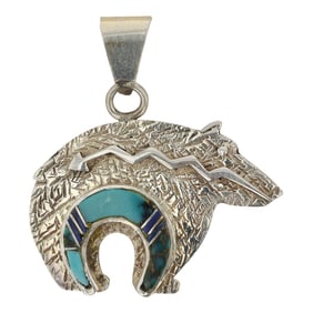 Navajo Turquoise & Lapis Inlay Bear Pendant
