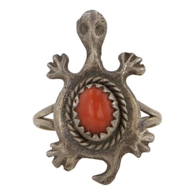 Vintage Navajo Mediterranean Coral Turtle Ring