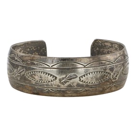 Vintage Navajo Plain Silver Stamp-Work Cuff Bracelet