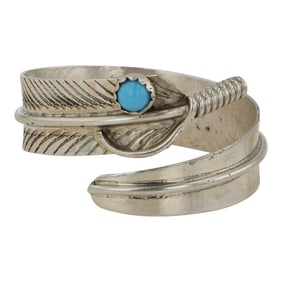 Navajo Kingman Turquoise Feather Adjustable Ring