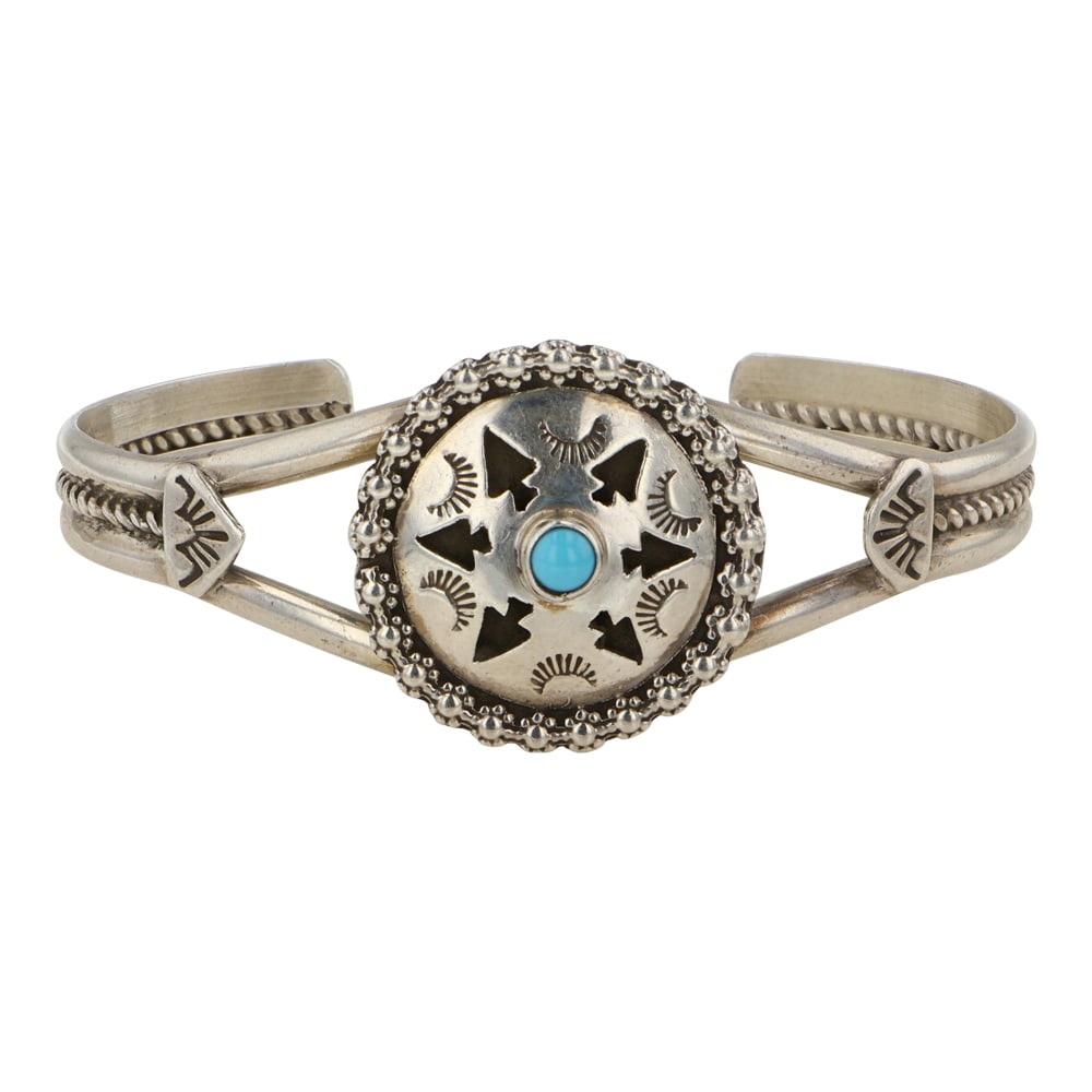 Jeff James Jr. Navajo Kingman Turquoise Bracelet: Sterling Silver | Genuine Kingman Turquoise | Jeff James Jr. Navajo Kingman Turquoise Bracelet | Navajo Native American Southwest Indian Jewelry | Good (no breaks or damages) | Approximate Weight: 20