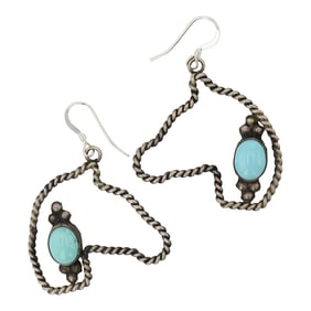 Navajo Compitos Turquoise Horse Earrings